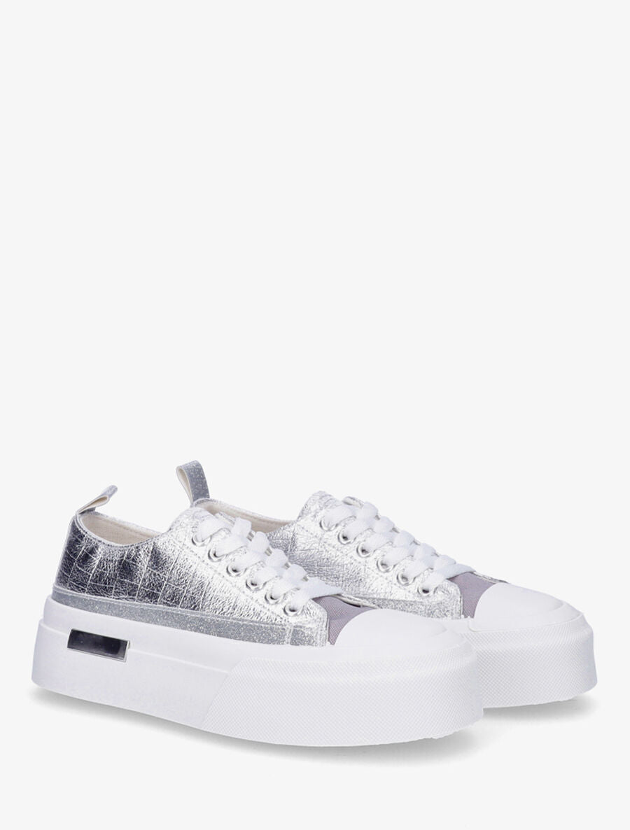 Sneakers nacrées à empiècement métal - Argent - 4