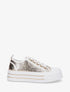 Sneakers à plateforme et œillets strassés - Or - 5