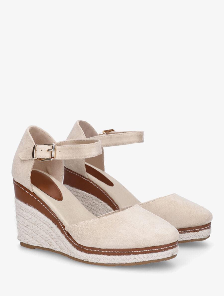Sandales en suédine à talon compensé - Beige - 5