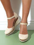 Sandales en suédine à talon compensé - Beige - 1