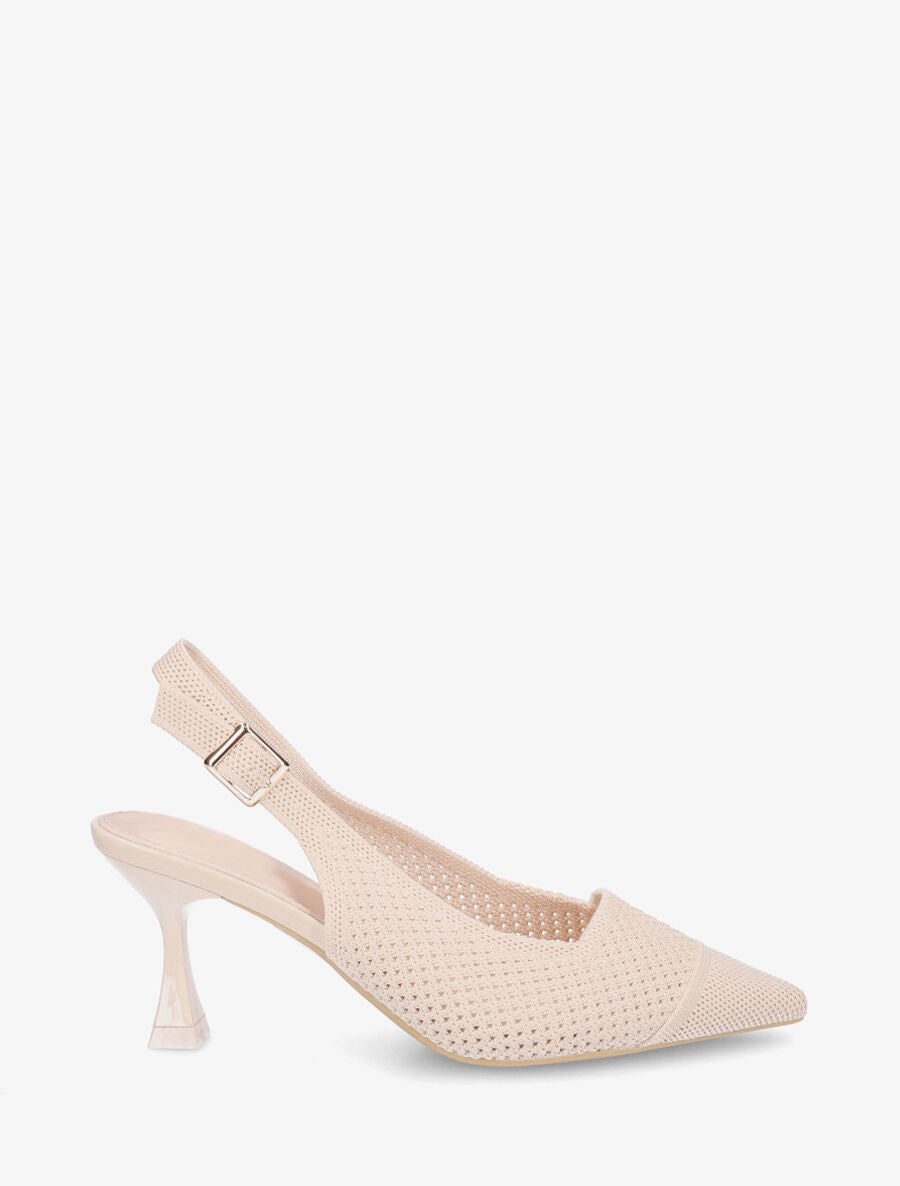 Escarpins pointus en maille à talon talus - Beige - 1