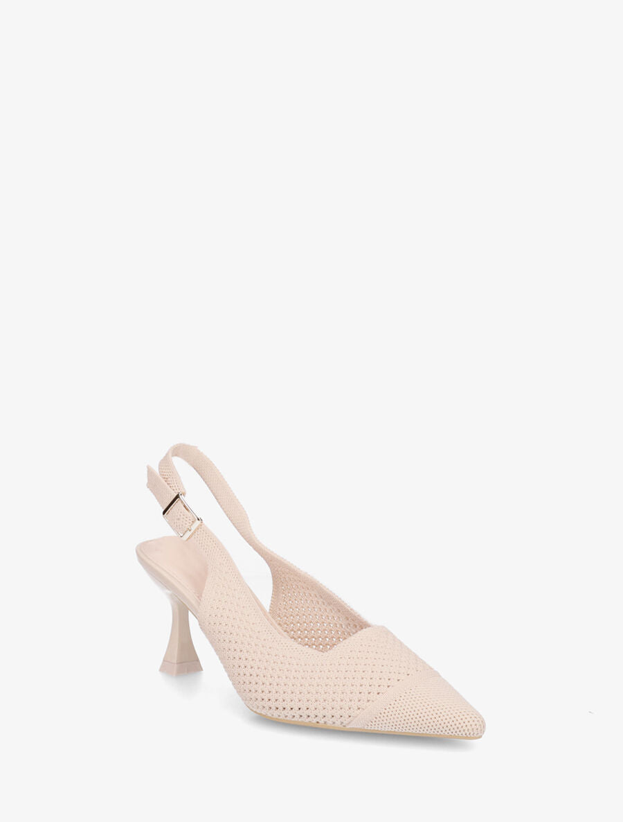 Escarpins pointus en maille à talon talus - Beige - 2
