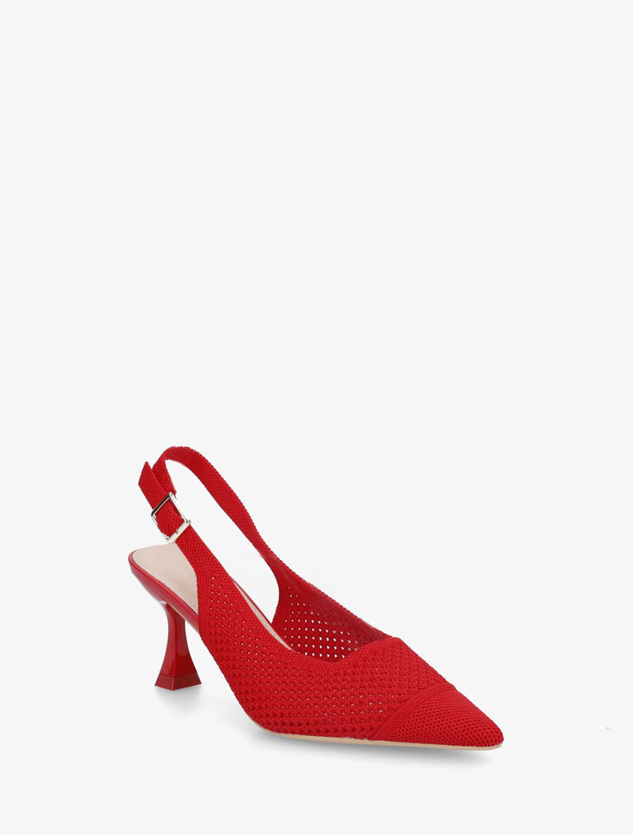 Escarpins pointus en maille à talon talus - Rouge - 2