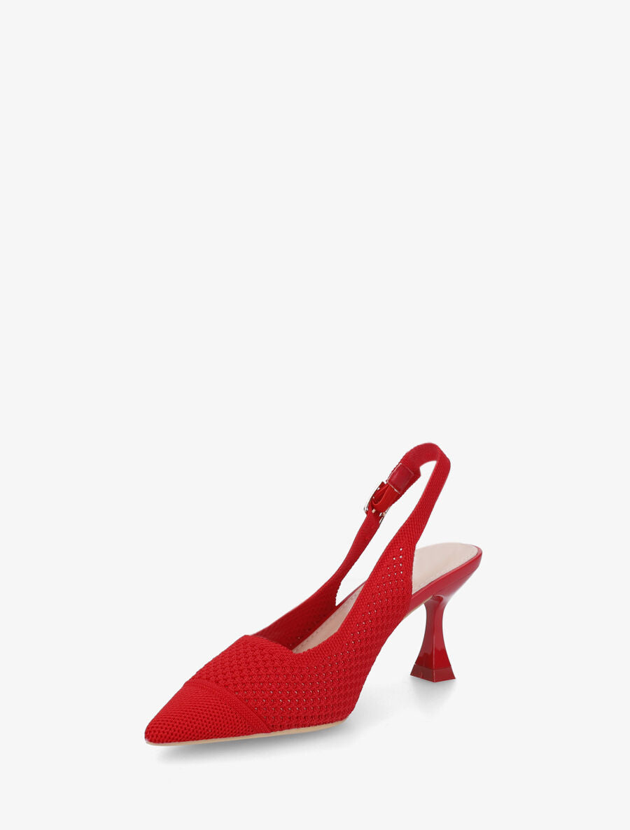 Escarpins pointus en maille à talon talus - Rouge - 3