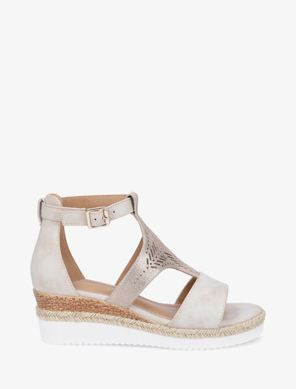 Sandales compensées à ganse irisée ajourée - Beige - 1