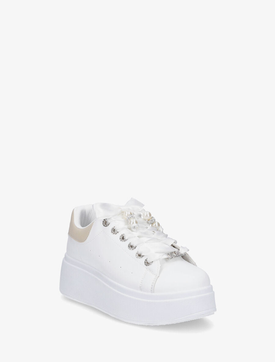 Sneakers à plateforme et strass - Beige - 2