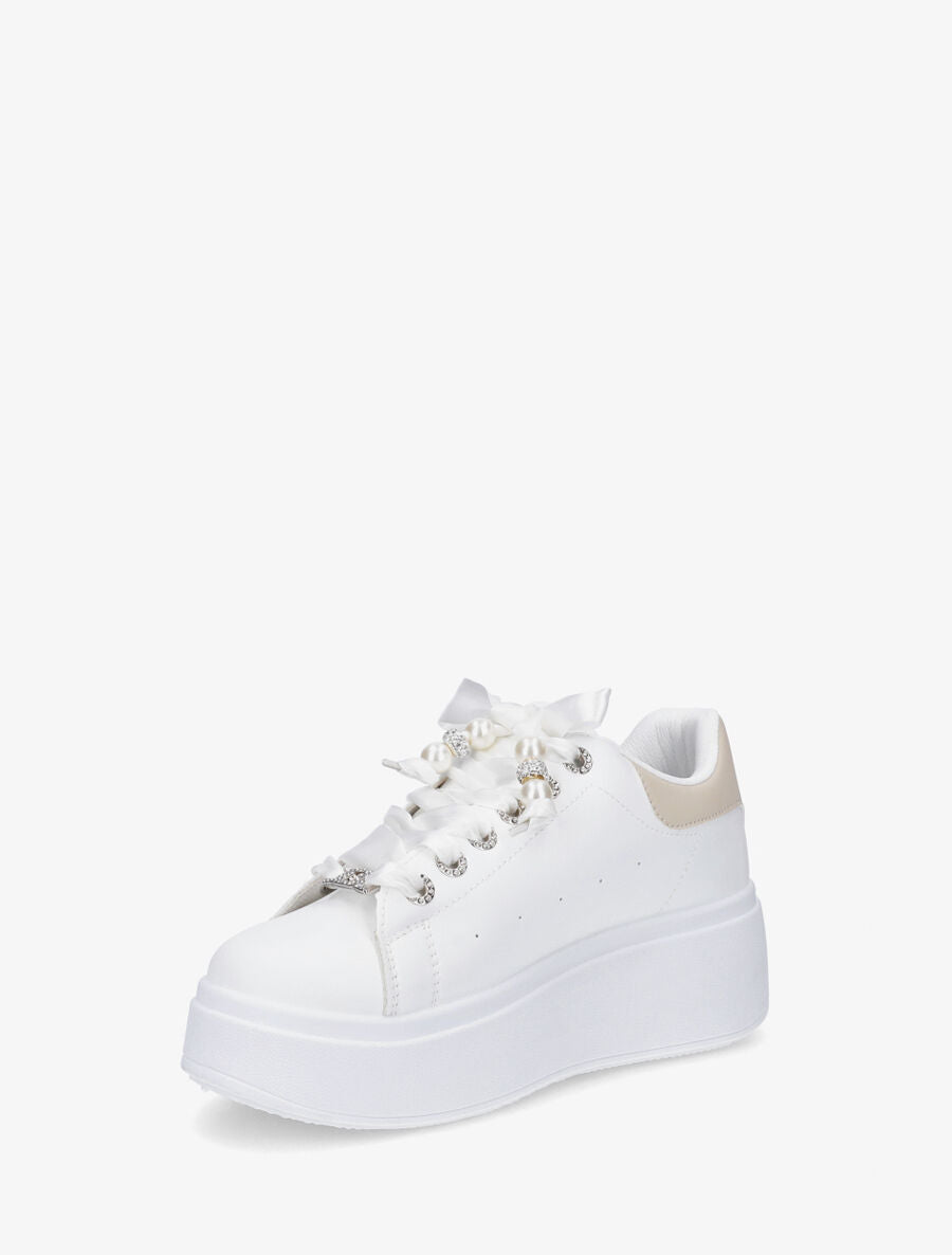 Sneakers à plateforme et strass - Beige - 3