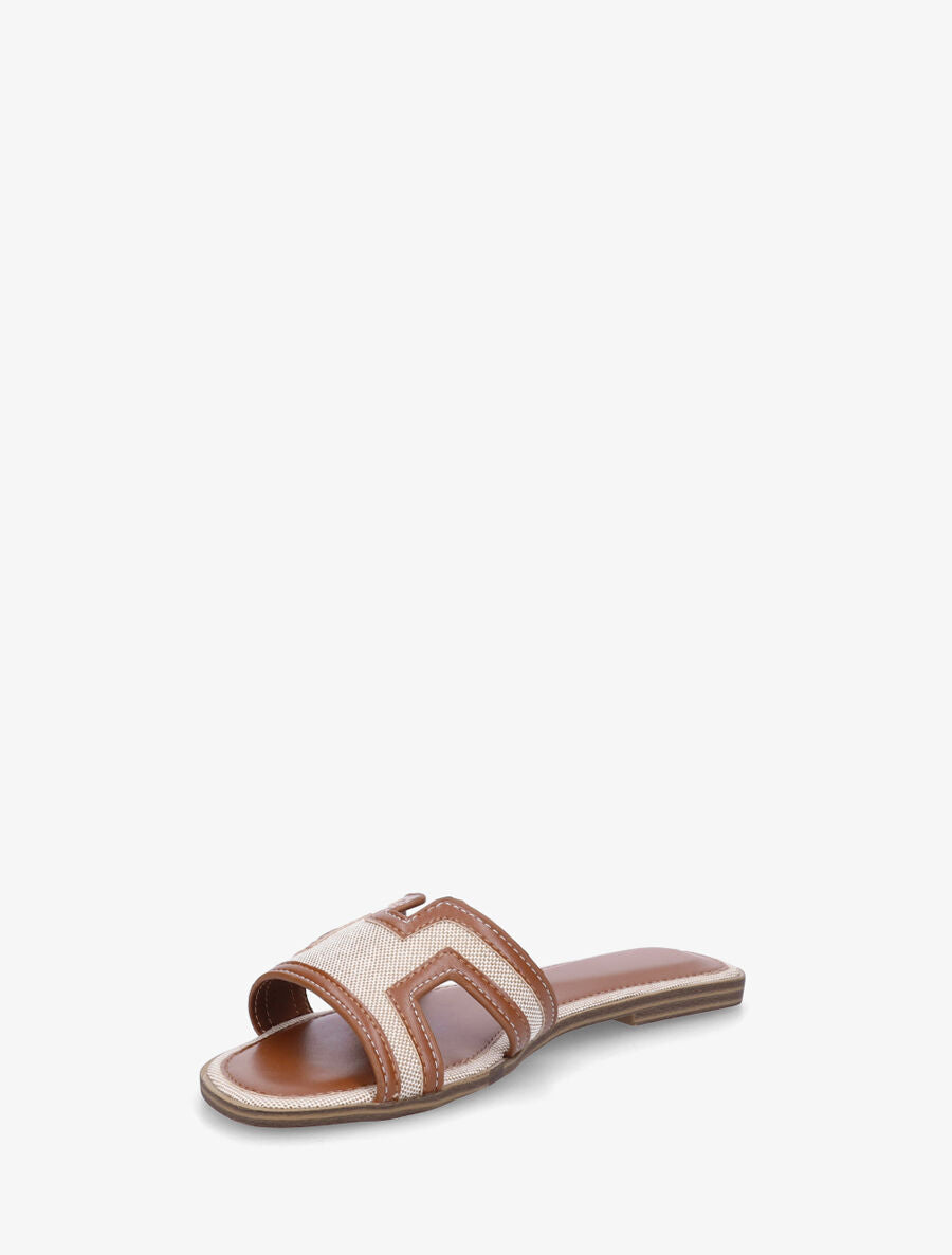 Claquettes en simili à motif damier - Camel - 3