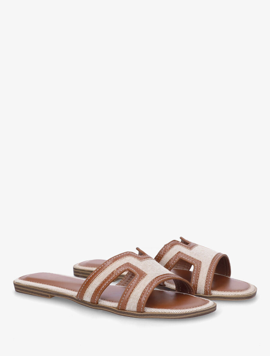 Claquettes en simili à motif damier - Camel - 4