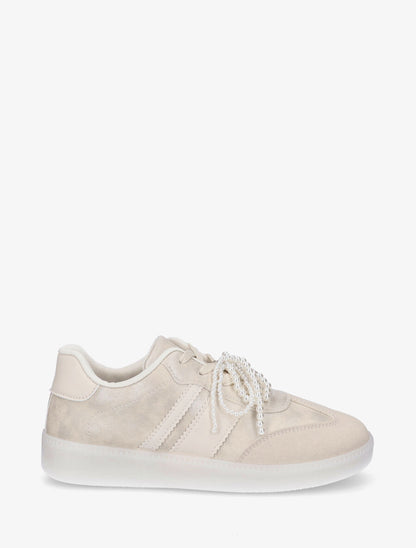 Sneakers plates à semelle caoutchouc - Beige - 1