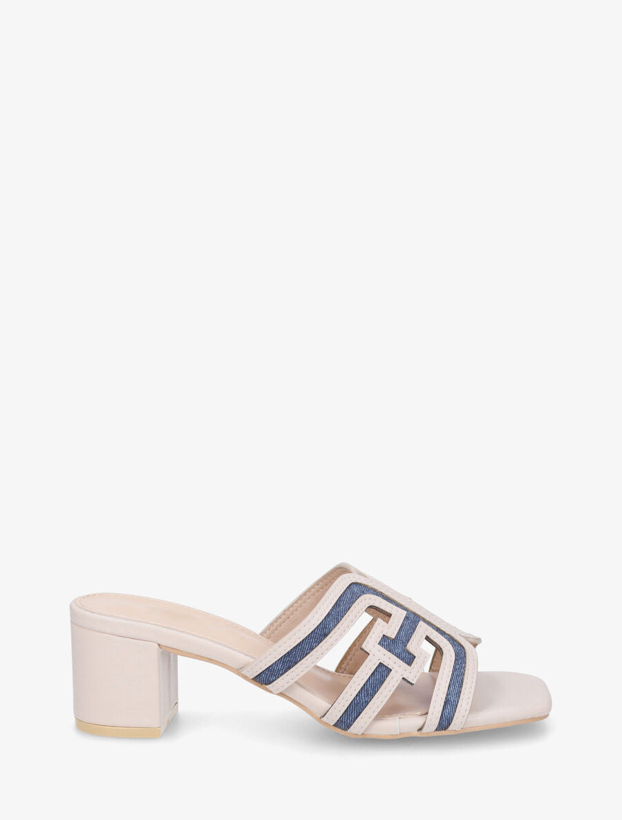 Mules bimatière à talon - Beige - 1