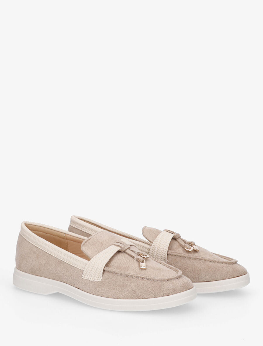 Mocassins plats à empiècement métal - Taupe - 4