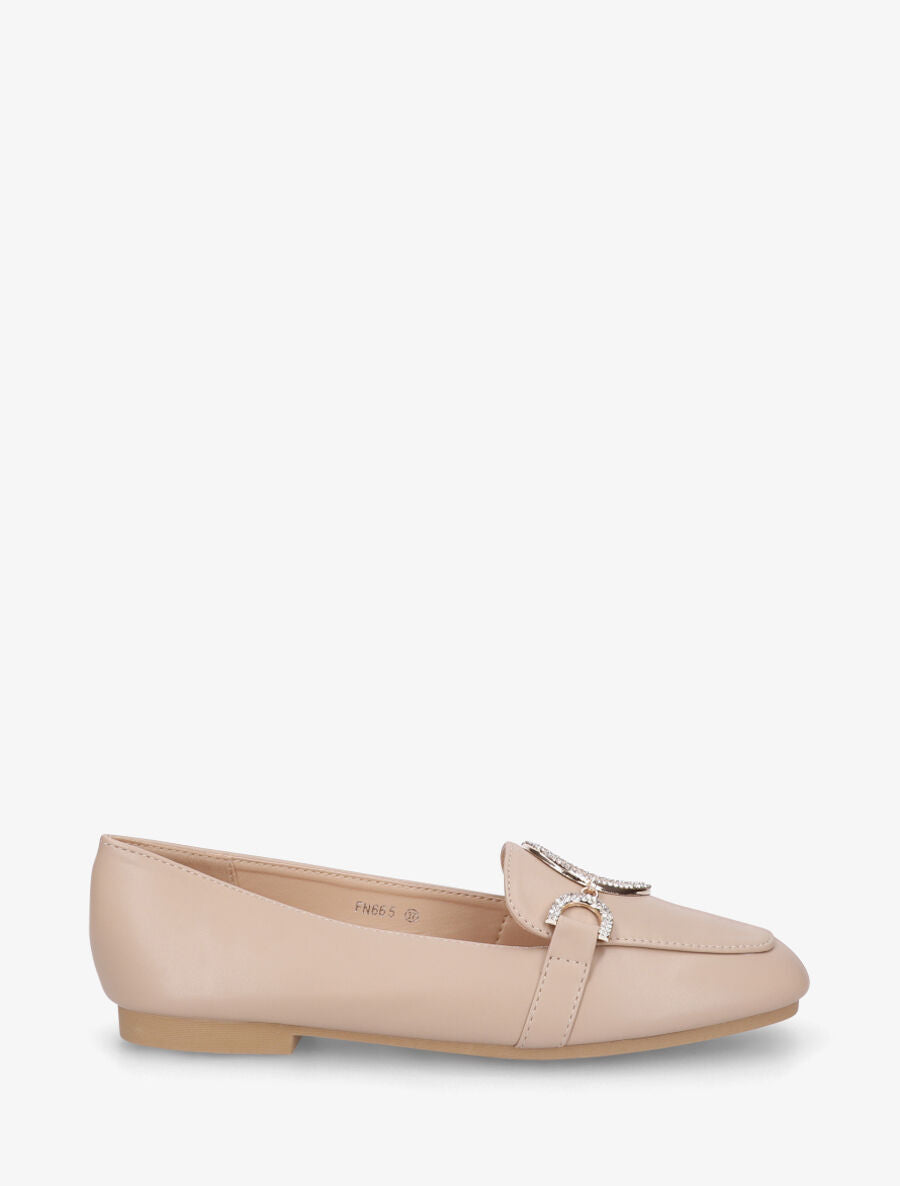 Mocassins plats à empiècement métal strassé - Taupe - 1