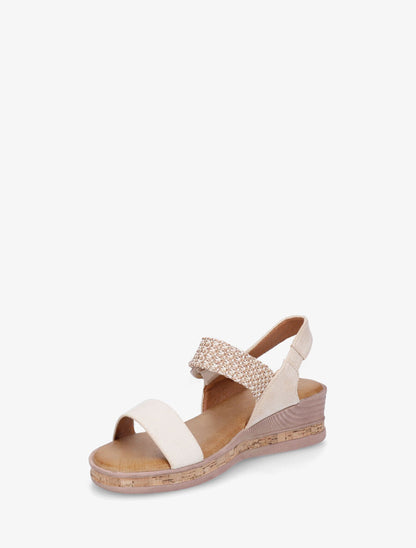 Sandales compensées bimatière - Beige - 3