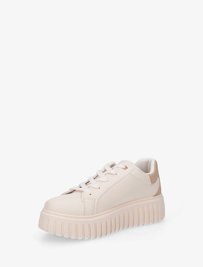 Sneakers à plateforme striée en simili - Beige - 3