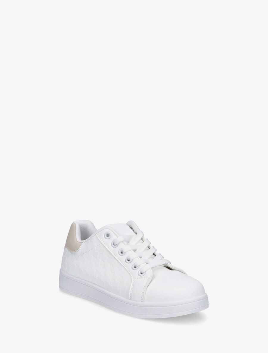 Sneakers plates à motif damier - Beige - 2
