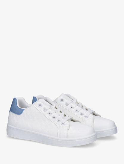 Sneakers plates à motif damier - Bleu - 4