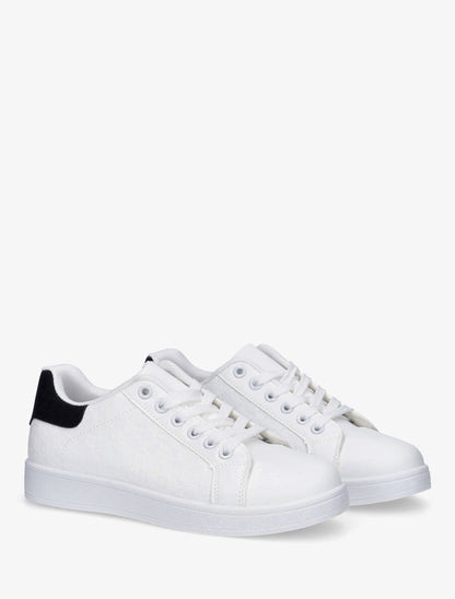 Sneakers plates à motif damier - Blanc/noir - 4