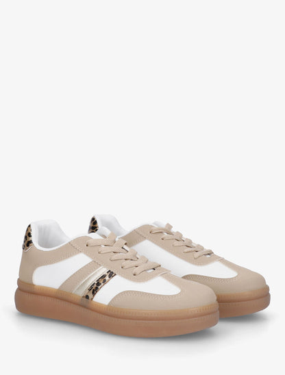 Sneakers en simili à semelle en caoutchouc - Taupe - 4