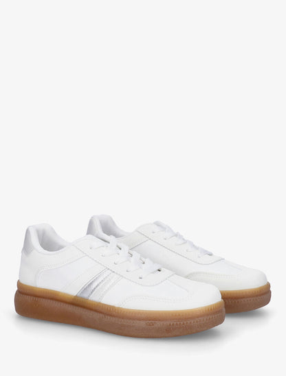 Sneakers en simili à semelle en caoutchouc - Blanc - 4