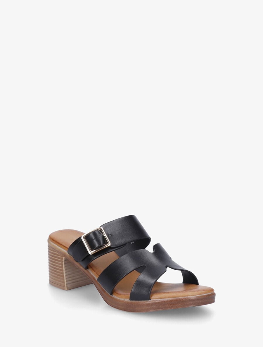 Mules à talon en simili - Noir - 2