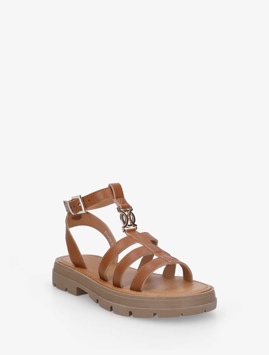 Nu-pieds style spartiates en simili - Camel - 2