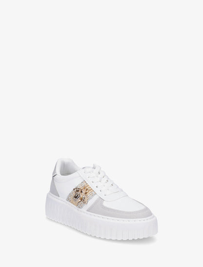 Sneakers en simili à empiècement bijou strassé - Blanc - 2