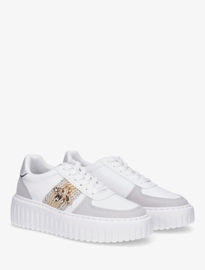 Sneakers en simili à empiècement bijou strassé - Blanc - 4