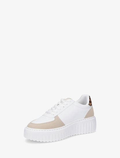 Sneakers en simili à empiècement bijou strassé - Beige - 3