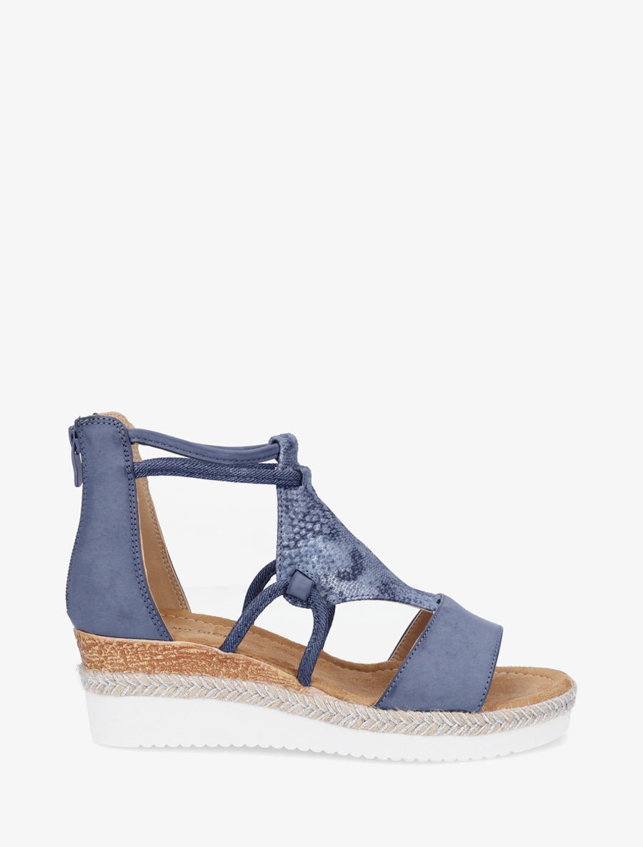 Sandalias de cuña con tira de estampado de pitón nacarado. - Marine