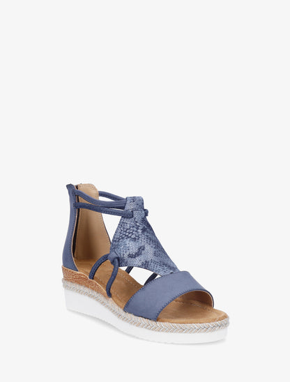 Sandalias de cuña con tira de estampado de pitón nacarado. - Marine