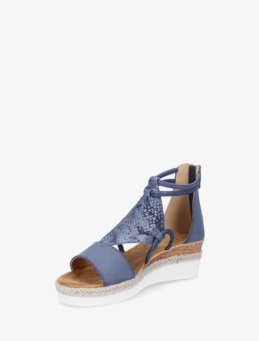 Sandalias de cuña con tira de estampado de pitón nacarado. - Marine