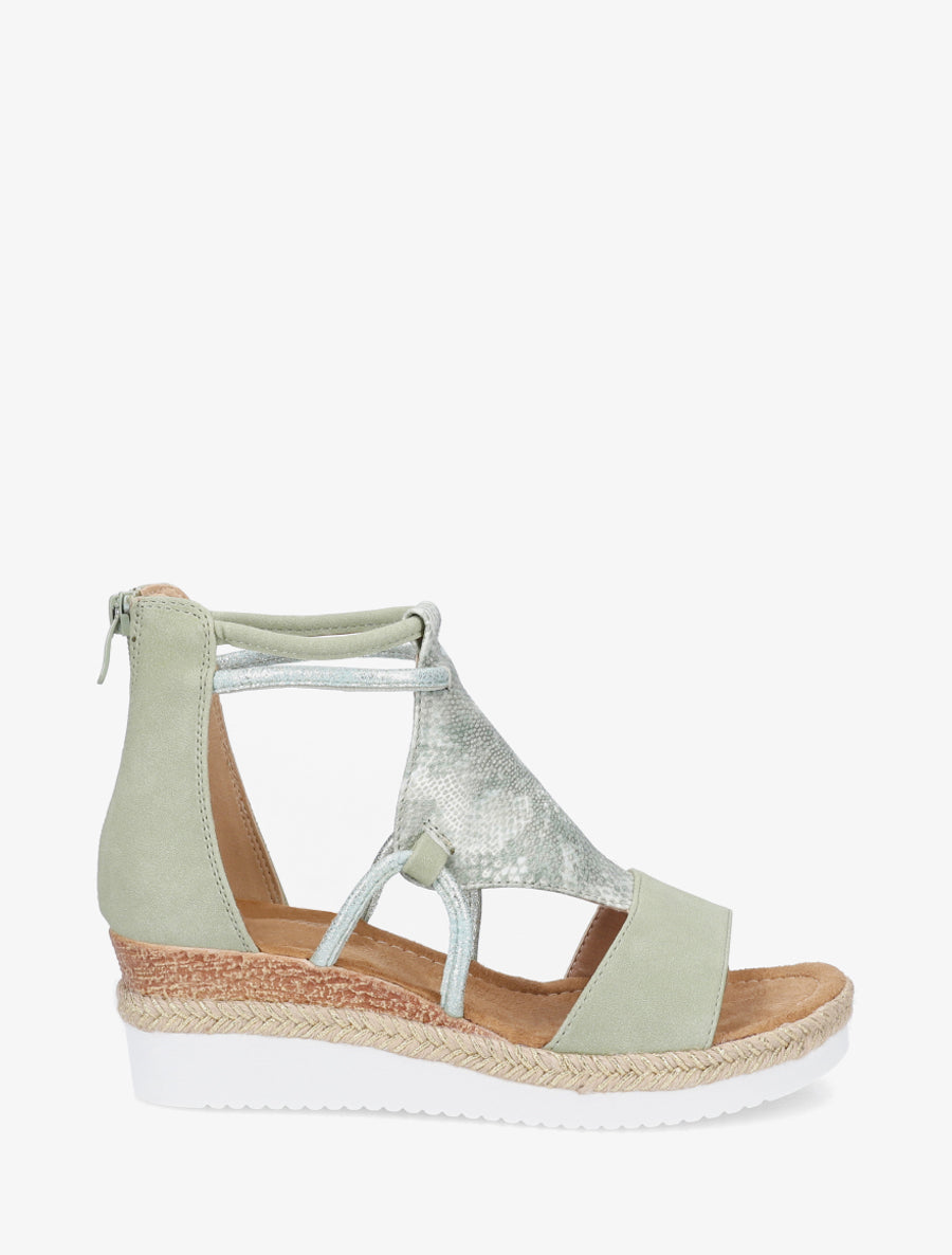 Sandalias de cuña con tira de estampado de pitón nacarado. - Verde agua