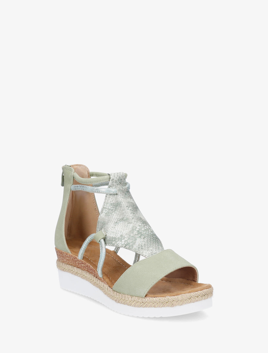 Sandalias de cuña con tira de estampado de pitón nacarado. - Verde agua