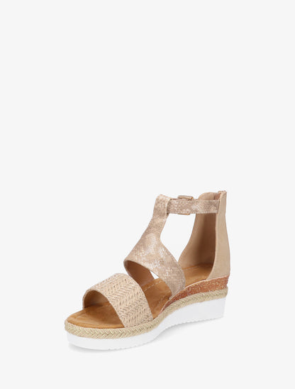 Sandalias con cuña texturizadas con detalle de pitón. - Topo