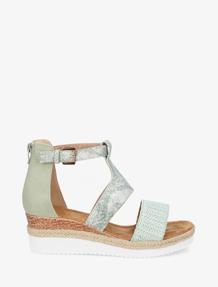 Sandalias con cuña texturizadas con detalle de pitón. - Verde agua