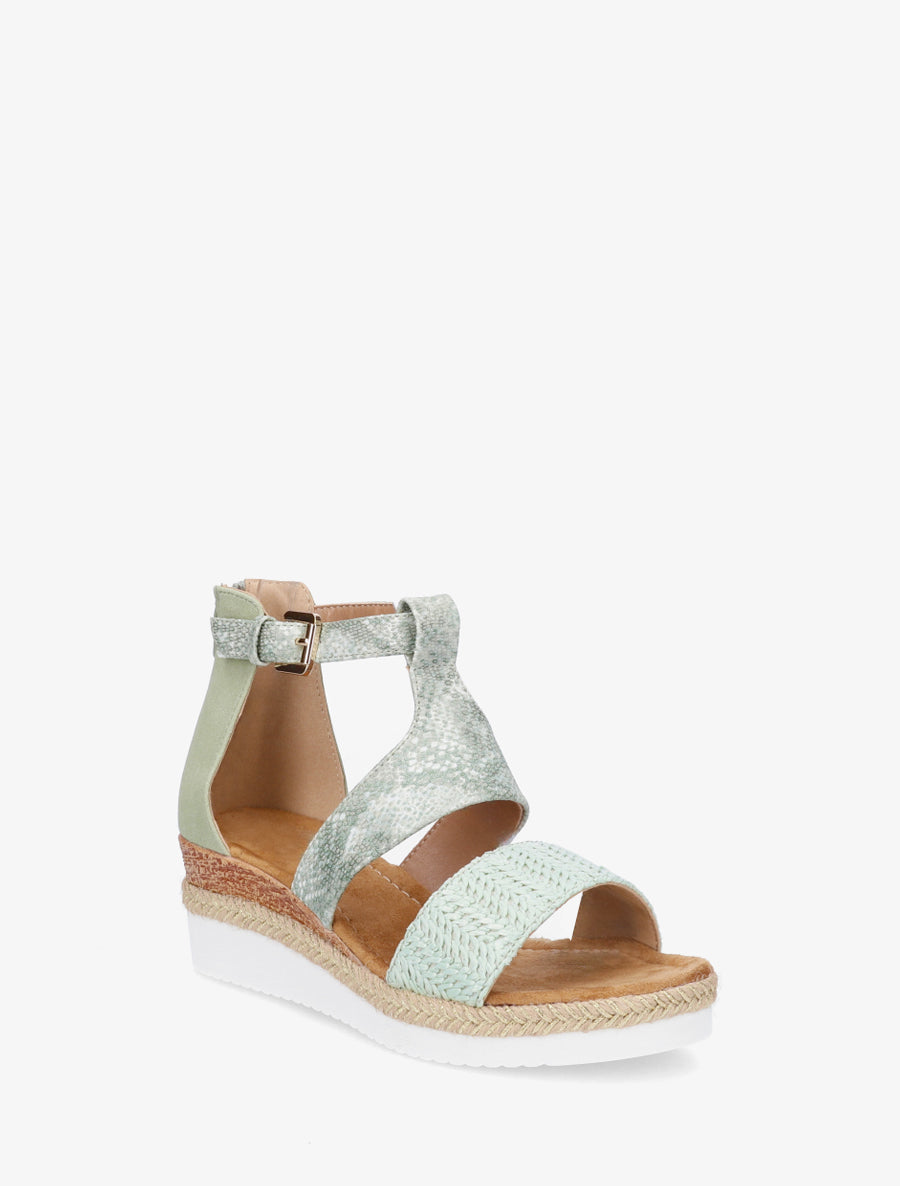 Sandalias con cuña texturizadas con detalle de pitón. - Verde agua
