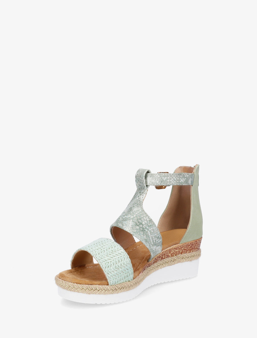 Sandalias con cuña texturizadas con detalle de pitón. - Verde agua