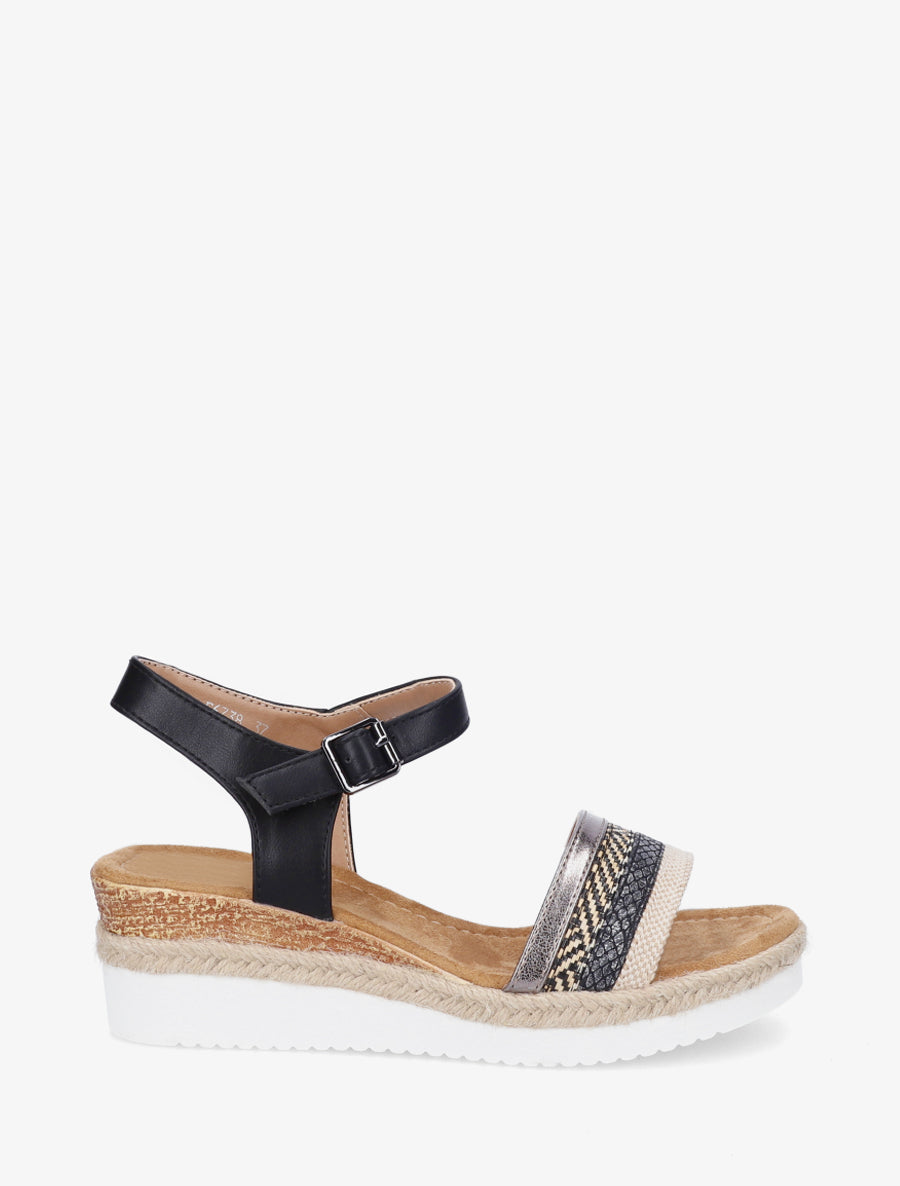 Sandalias de cuña adornadas con trenzas texturizadas. - Negro
