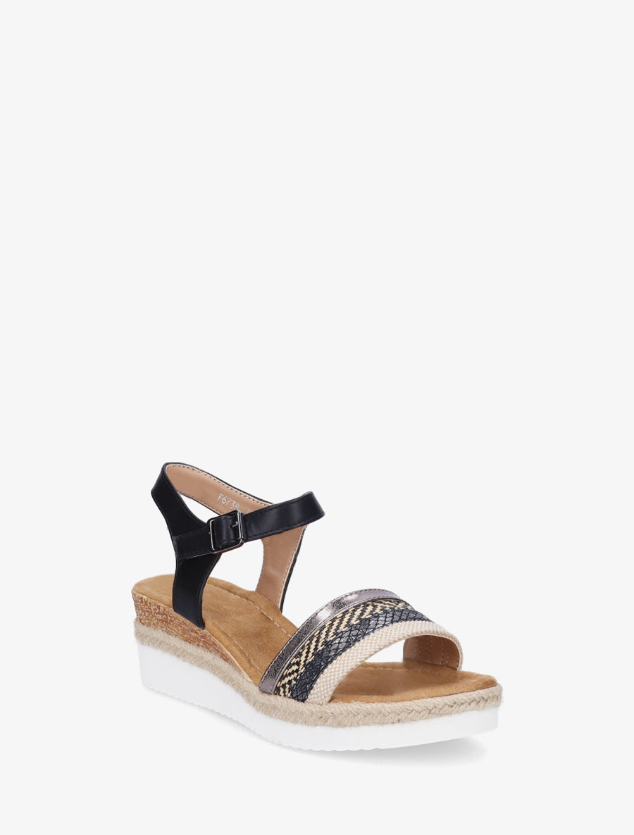 Sandalias de cuña adornadas con trenzas texturizadas. - Negro