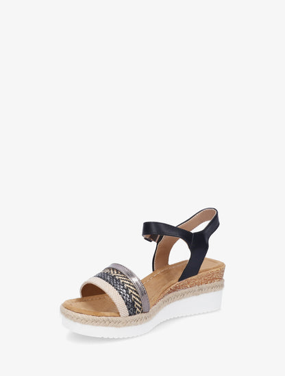 Sandalias de cuña adornadas con trenzas texturizadas. - Negro