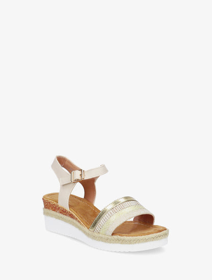 Sandalias de cuña adornadas con trenzas texturizadas. - Beis