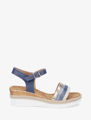 Sandalias de cuña adornadas con trenzas texturizadas. - Azul