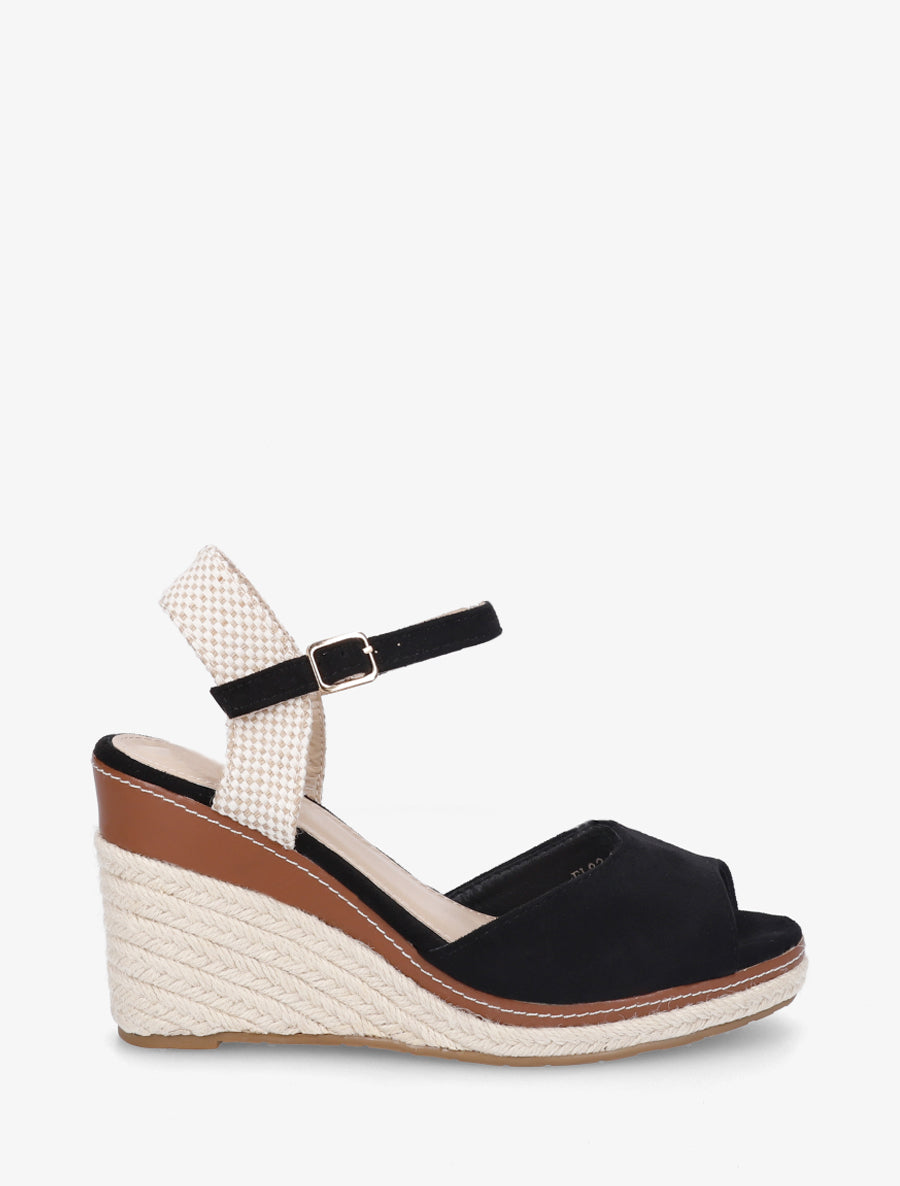 Sandalias de cuña lisas de antelina - Negro