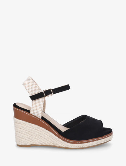 Sandalias de cuña lisas de antelina - Negro