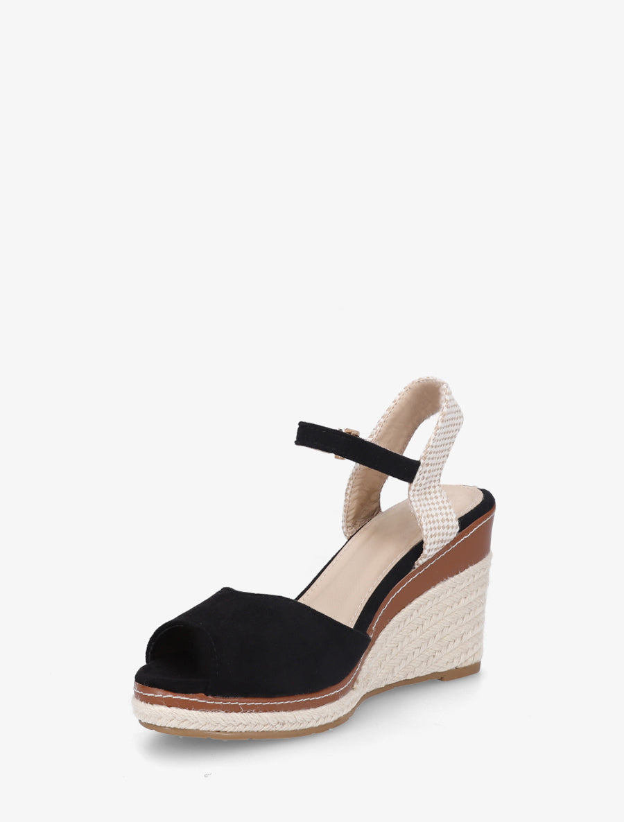 Sandalias de cuña lisas de antelina - Negro