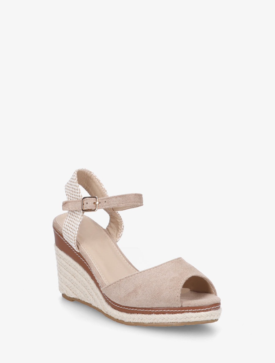 Sandalias de cuña lisas de antelina - Topo