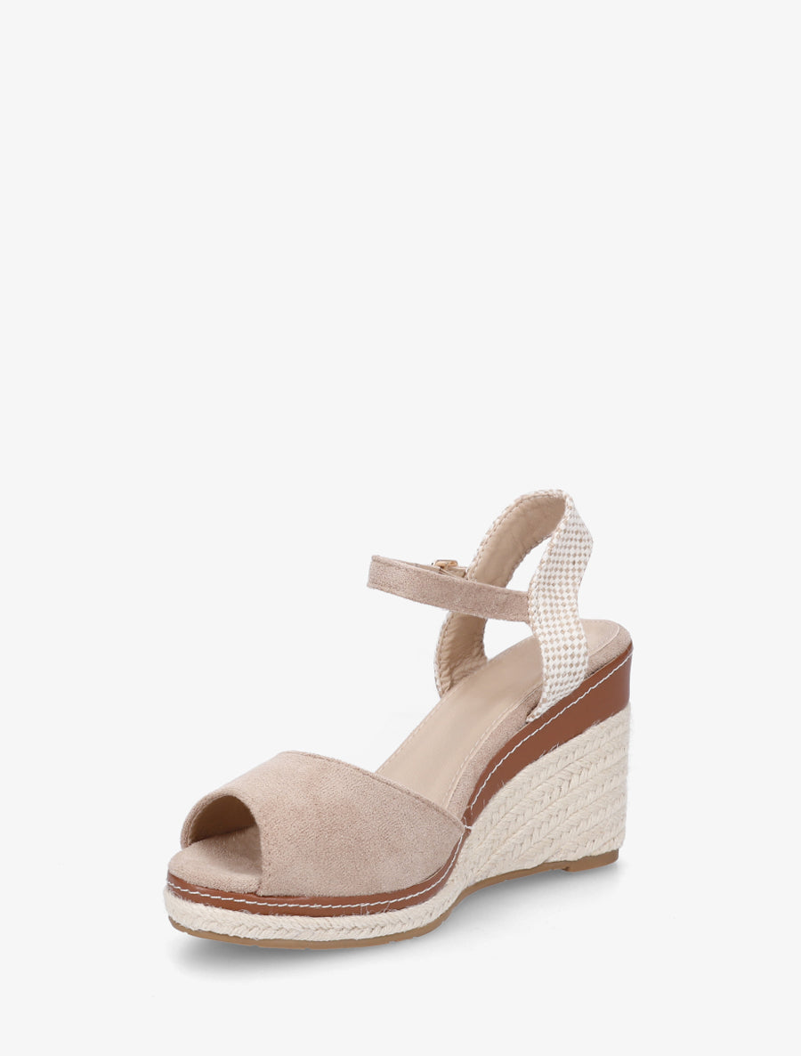 Sandalias de cuña lisas de antelina - Topo