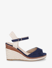 Sandalias de cuña lisas de antelina - Marine
