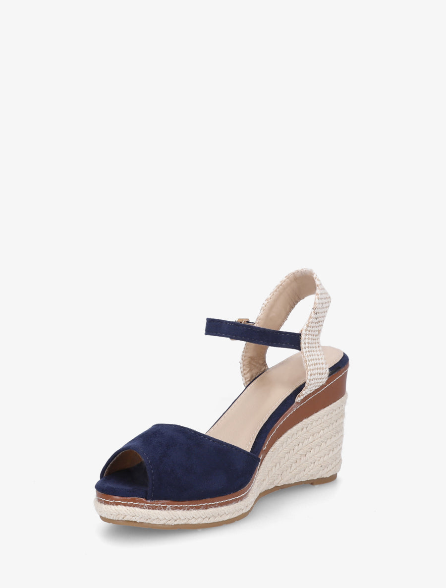 Sandalias de cuña lisas de antelina - Marine